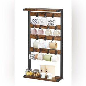 ✨ Rustic Mug Rack Wall Shelf | Coffee Cup Organizer | Farmhouse Decor